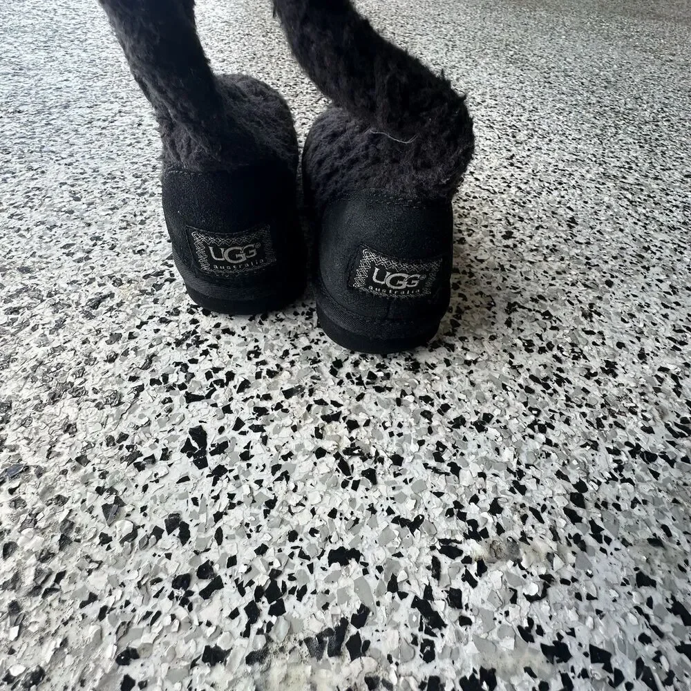 Ugg Boots Lattice Cardy Knit Womens 6 Black Slip On Fold Over Button 3066 Fur